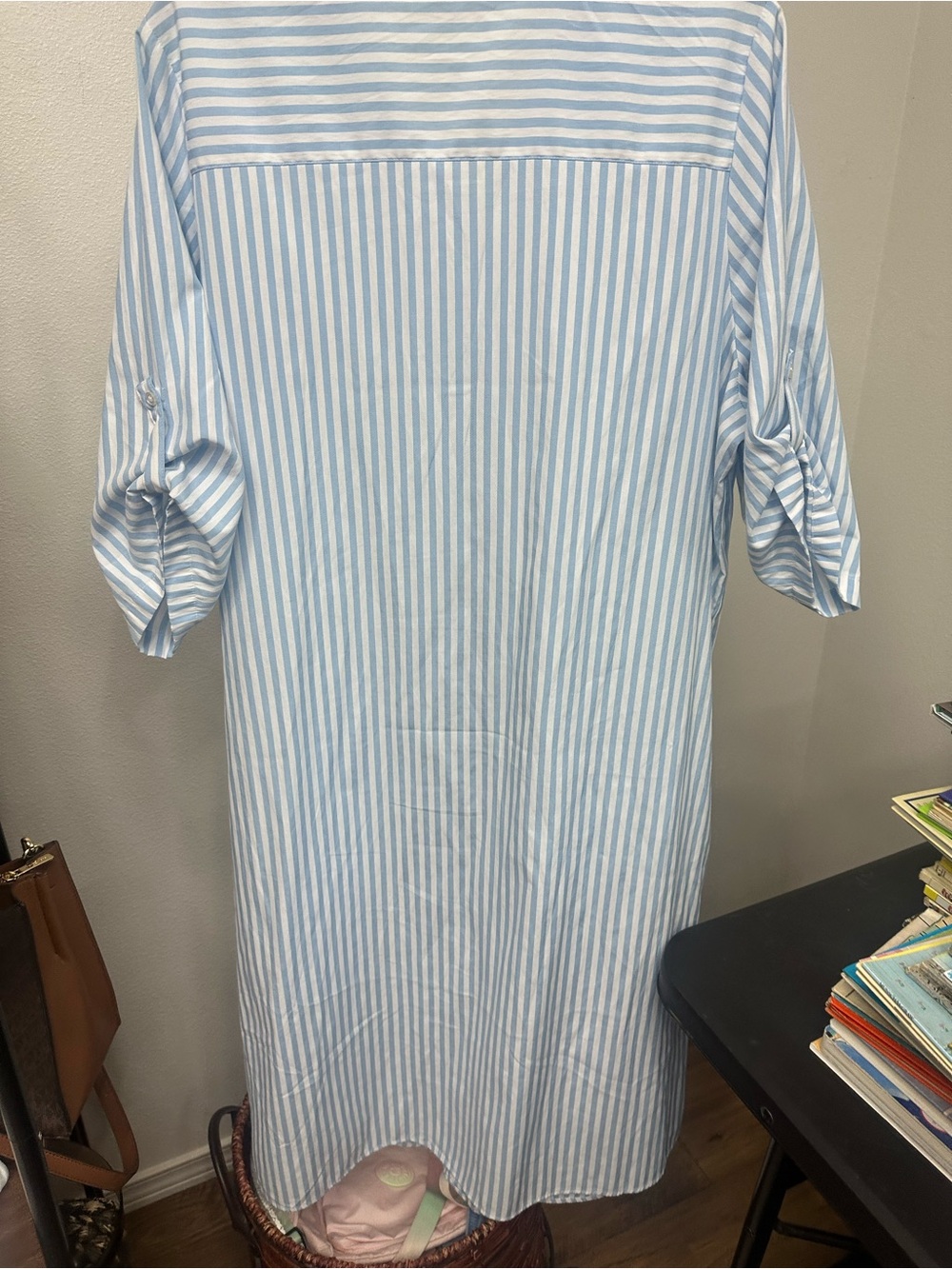 Light Blue & White Striped Button-Front Shirt Dress - Picture 6 of 6